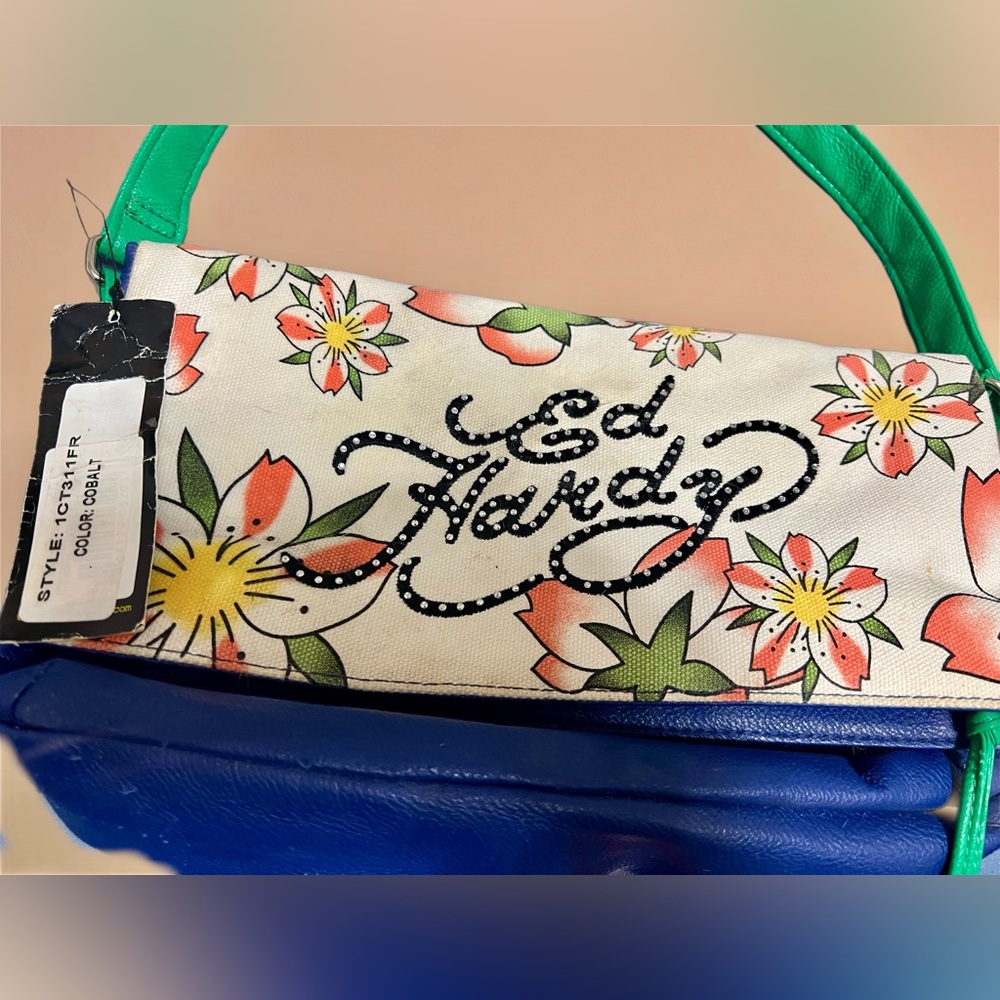 NWT Ed Hardy Floral Shoulder Bag - Blue and Green See Pics